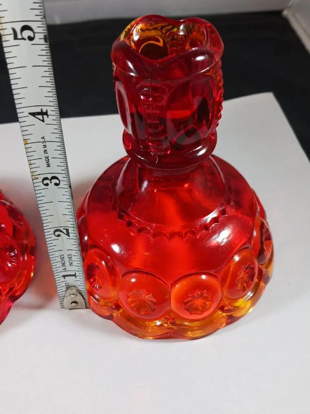 Vintage LE Smith Amberina Glass Candle Holders: Moon & Stars